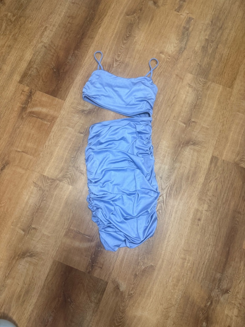 bp Periwinkle Ruched Dress with Spaghetti Straps